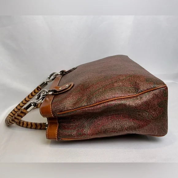 RARE Entro Paisley Handbag Satchel Satin Braided handles Fuchsia Lining vintage - Picture 8 of 16